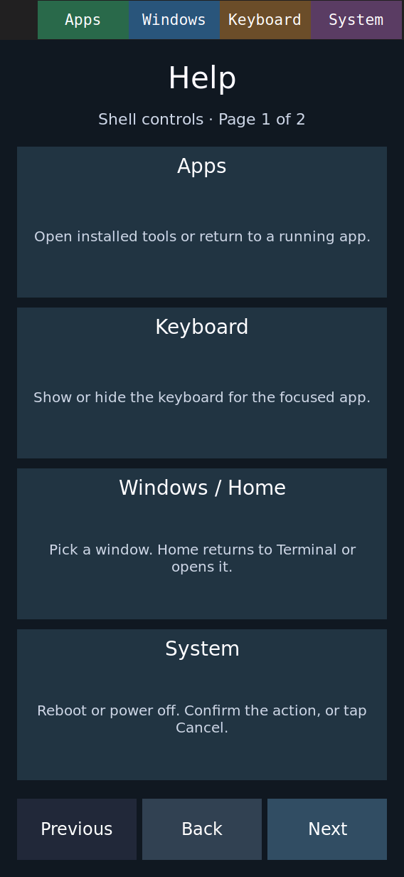 The built-in Help page on a fresh image.
