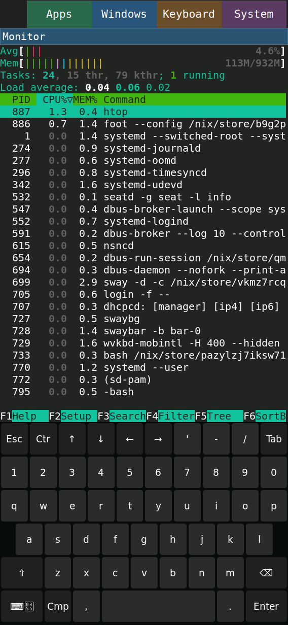 Open apps and get home: native compositor screenshot